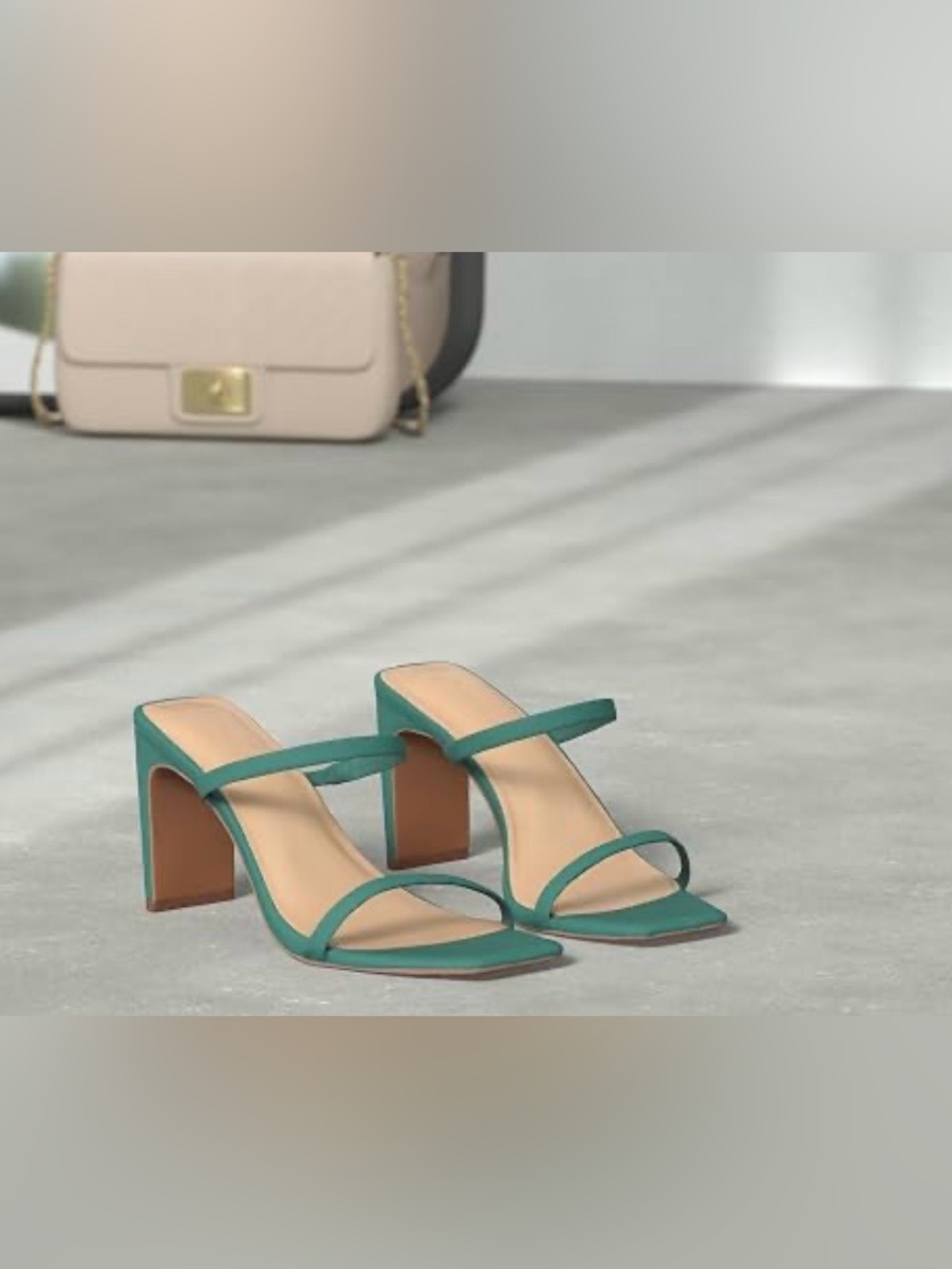 NEW THE DROP AVERY SQUARE TOE TWO STRAP HIGH HEELED SANDAL ULTRAMARINE GREEN SZ7 - Picture 15 of 16